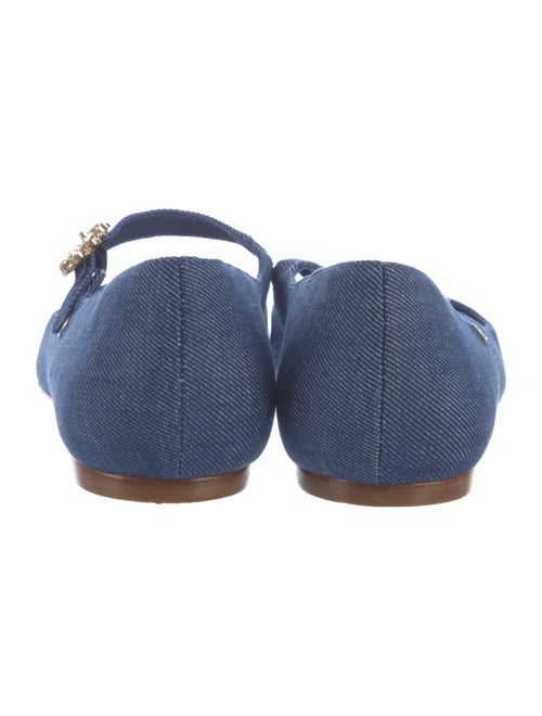 Larroude Denim Crystal Embellishments Mary Jane Flats