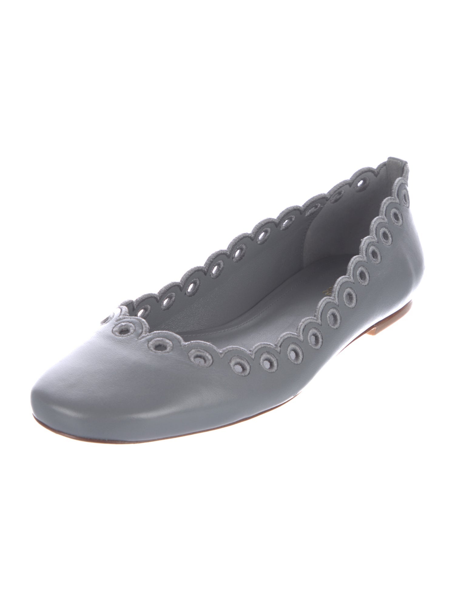 Larroude Leather Scalloped Accent Ballet Flats