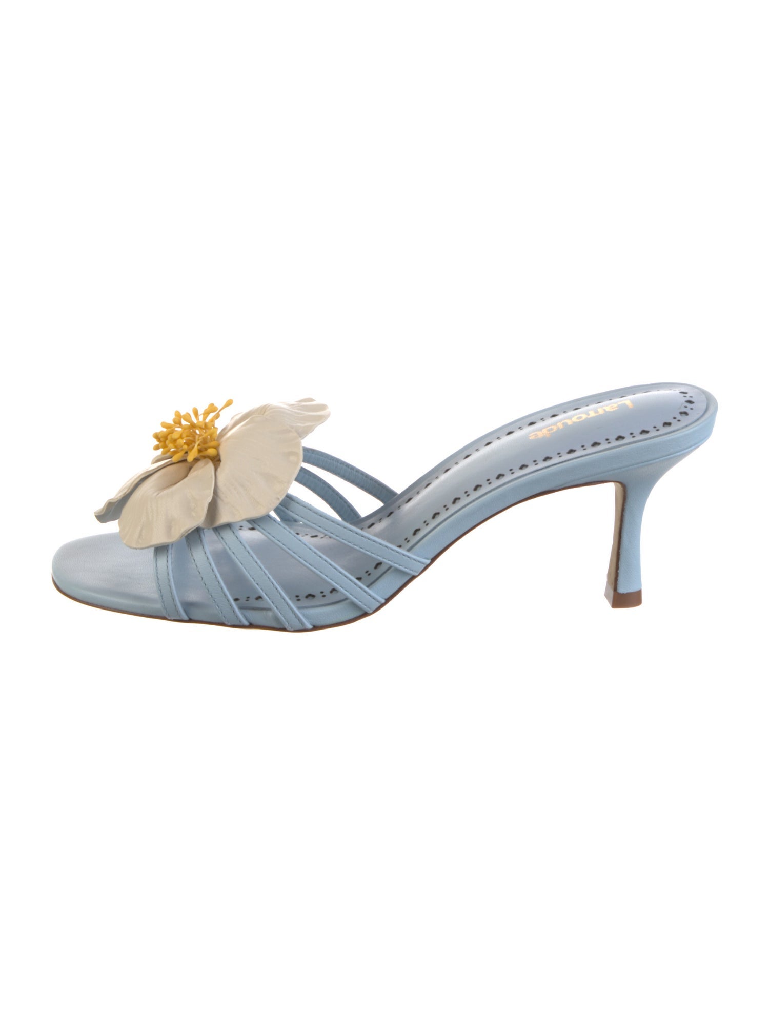 Larroude Leather Ruffle Embellishment Slides