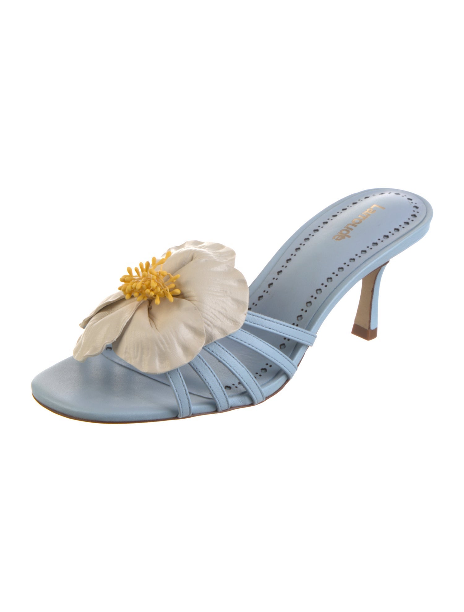 Larroude Leather Ruffle Embellishment Slides