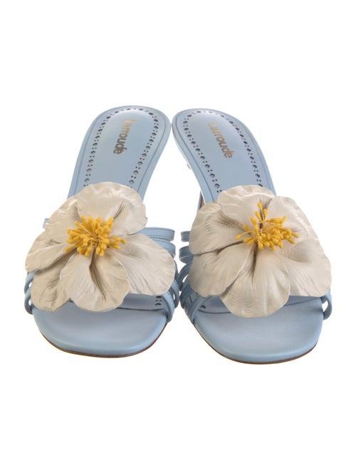 Larroude Leather Ruffle Embellishment Slides