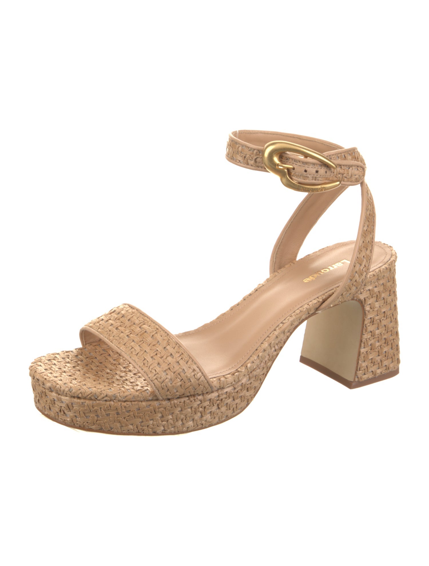 Larroude Raffia Leather Trim Embellishment Espadrilles