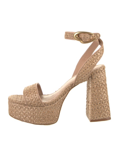Larroude Raffia Leather Trim Embellishment Sandals