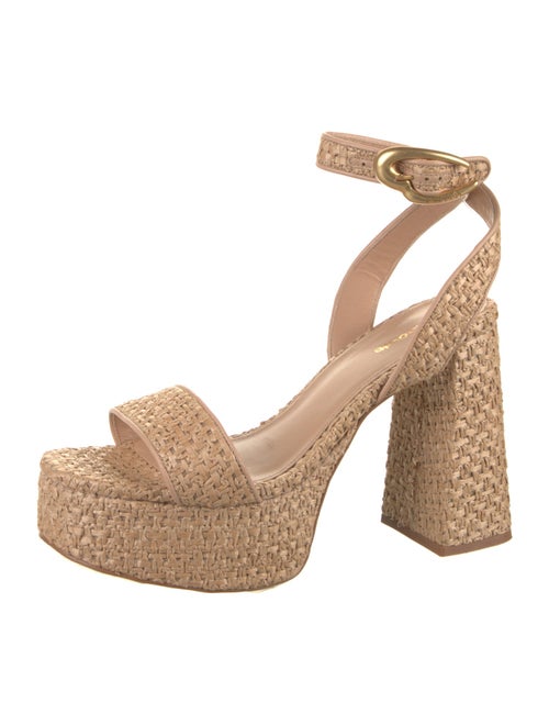 Larroude Raffia Leather Trim Embellishment Sandals