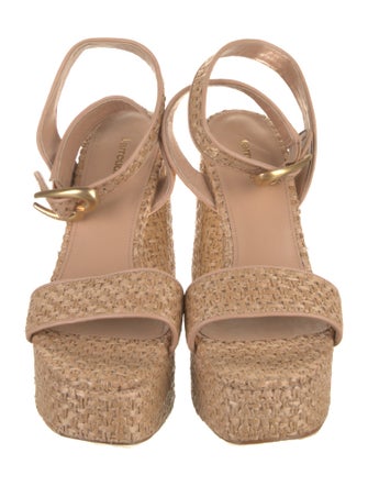 Larroude Raffia Leather Trim Embellishment Sandals