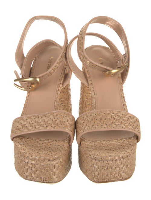 Larroude Raffia Leather Trim Embellishment Sandals