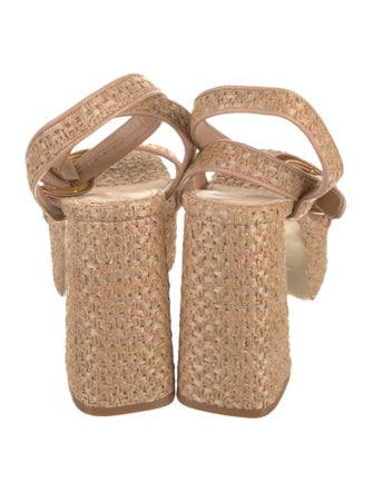 Larroude Raffia Leather Trim Embellishment Sandals