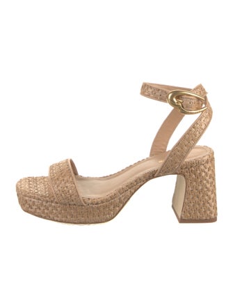 Larroude Raffia Leather Trim Embellishment Espadrilles