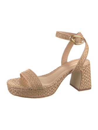 Larroude Raffia Leather Trim Embellishment Espadrilles