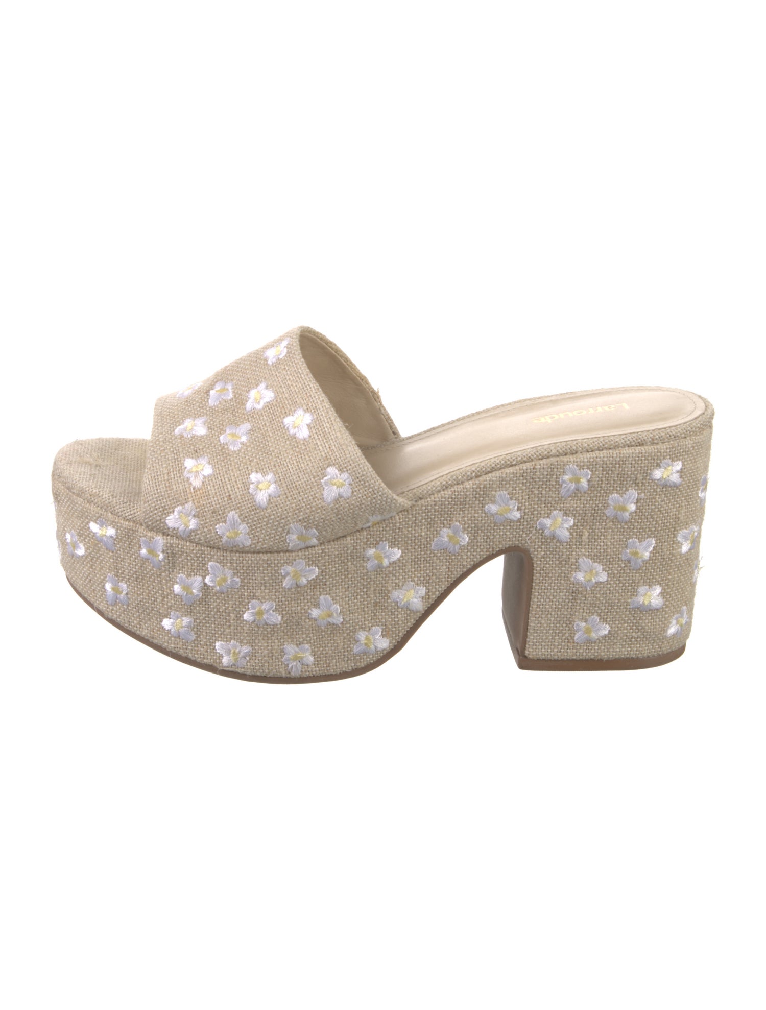 Larroude Floral Print Embroidered Accent Slides