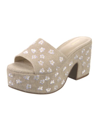 Larroude Floral Print Embroidered Accent Slides