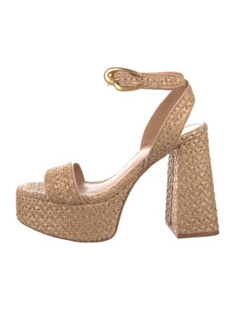 Larroude Raffia Animal Print Sandals