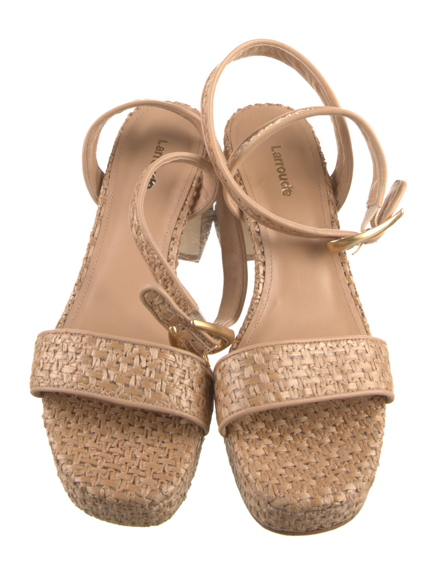 Larroude Raffia Leather Trim Embellishment Espadrilles
