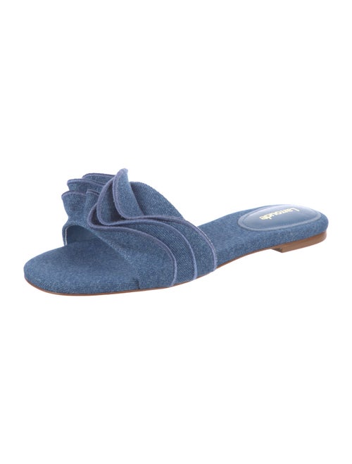 Larroude Canvas Ruffle Embellishment Slides