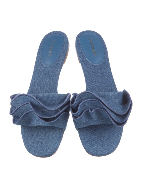 Larroude Canvas Ruffle Embellishment Slides