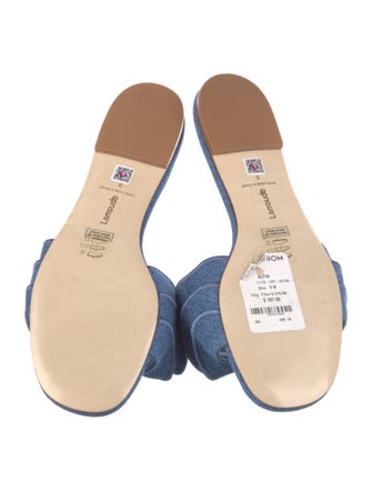 Larroude Canvas Ruffle Embellishment Slides