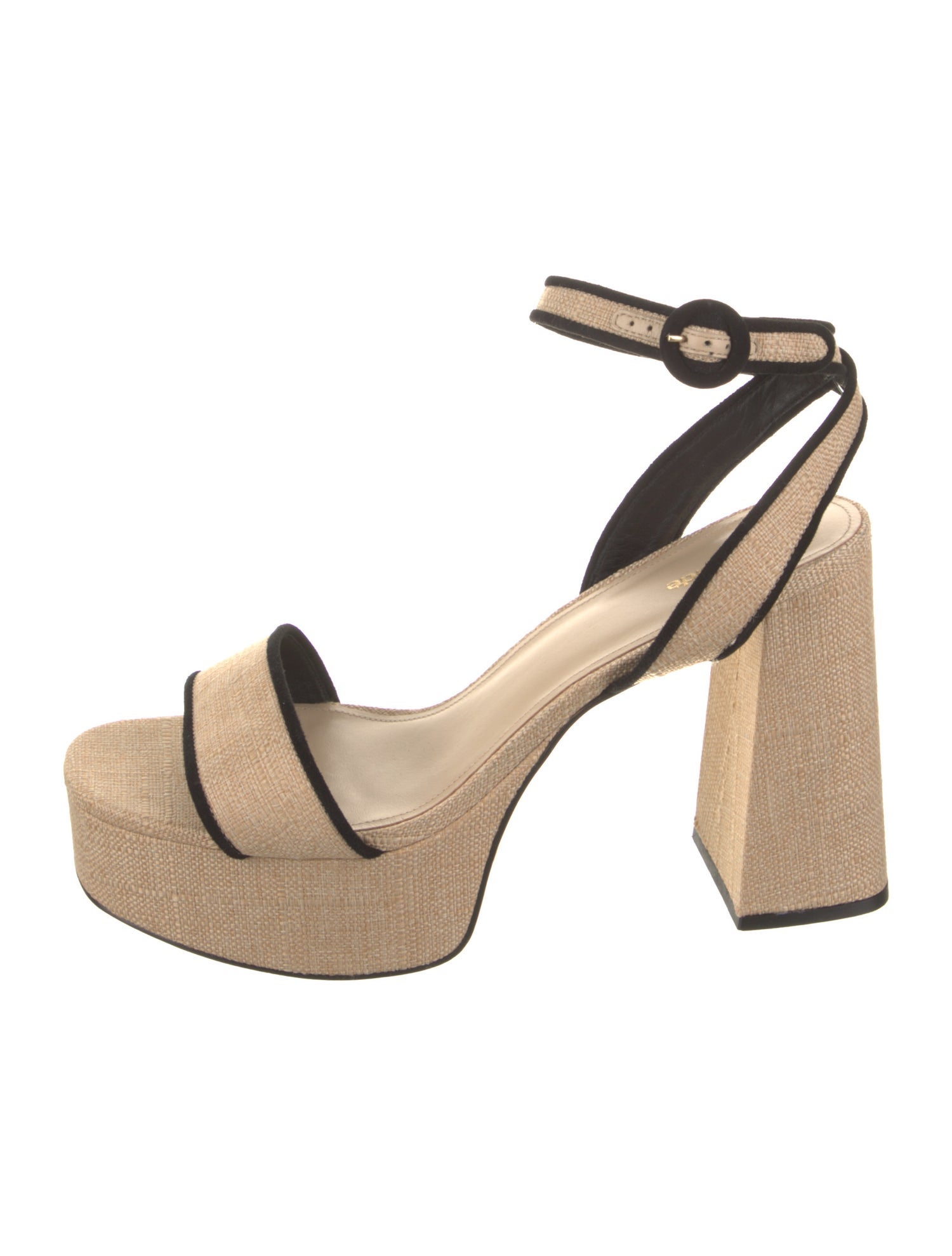 Larroude Raffia Leather Trim Embellishment Sandals