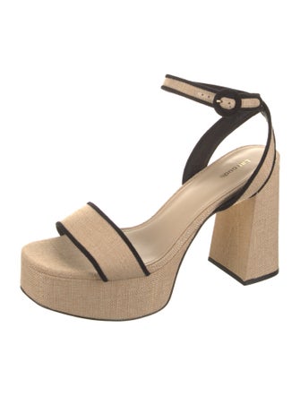 Larroude Raffia Leather Trim Embellishment Sandals