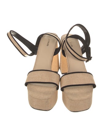 Larroude Raffia Leather Trim Embellishment Sandals