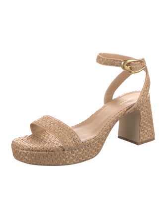 Larroude Raffia Leather Trim Embellishment Sandals