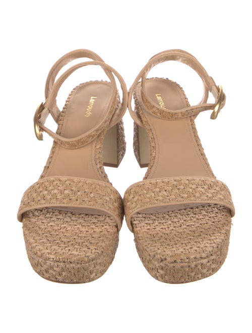 Larroude Raffia Leather Trim Embellishment Sandals
