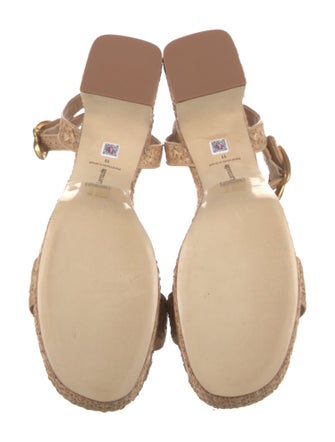 Larroude Raffia Leather Trim Embellishment Sandals