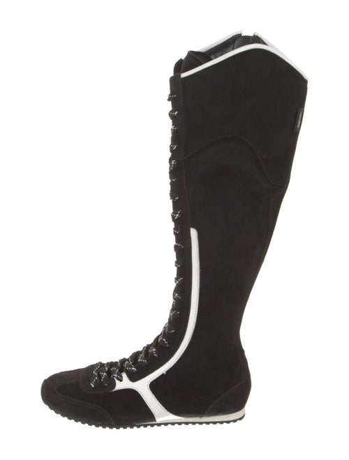 Larroude Suede Leather Trim Embellishment Lace-Up Boots