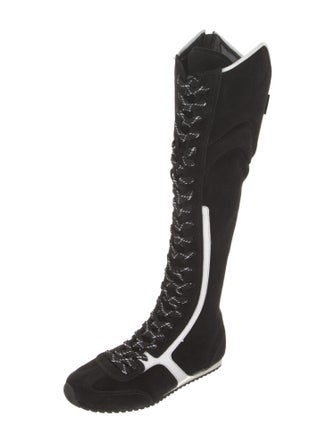 Larroude Suede Leather Trim Embellishment Lace-Up Boots