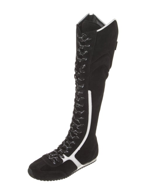 Larroude Suede Leather Trim Embellishment Lace-Up Boots