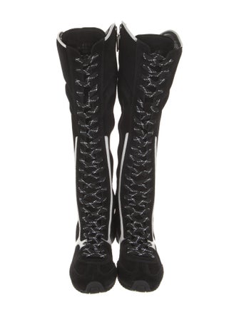 Larroude Suede Leather Trim Embellishment Lace-Up Boots