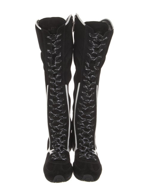 Larroude Suede Leather Trim Embellishment Lace-Up Boots