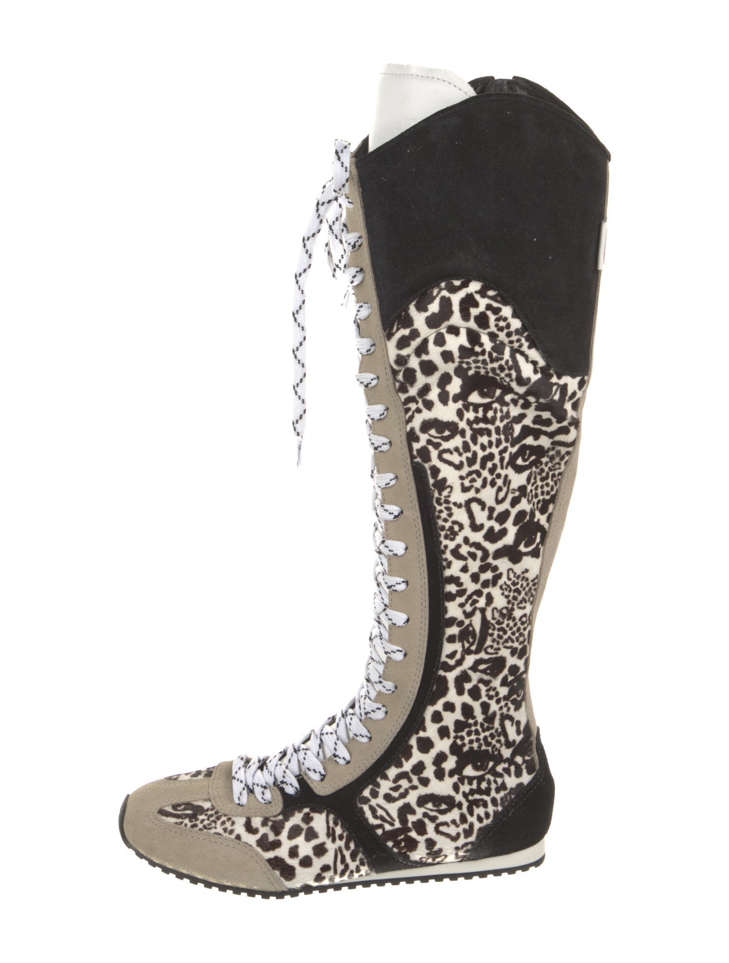 Larroude Ponyhair Animal Print Lace-Up Boots