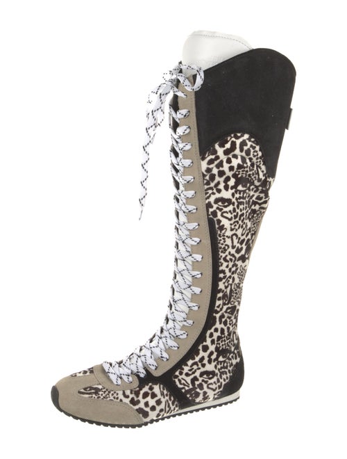 Larroude Ponyhair Animal Print Lace-Up Boots