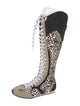 Larroude Ponyhair Animal Print Lace-Up Boots