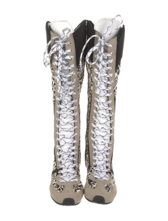 Larroude Ponyhair Animal Print Lace-Up Boots