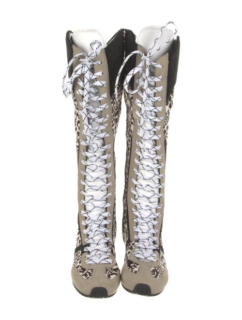Larroude Ponyhair Animal Print Lace-Up Boots