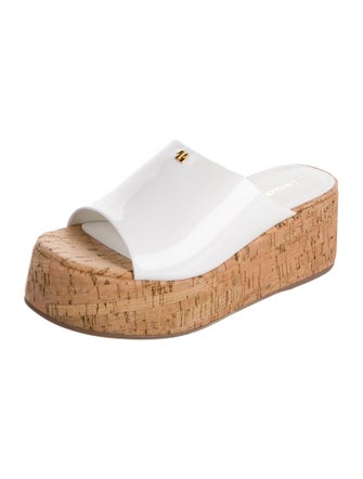 Larroude Patent Leather Colorblock Pattern Slides