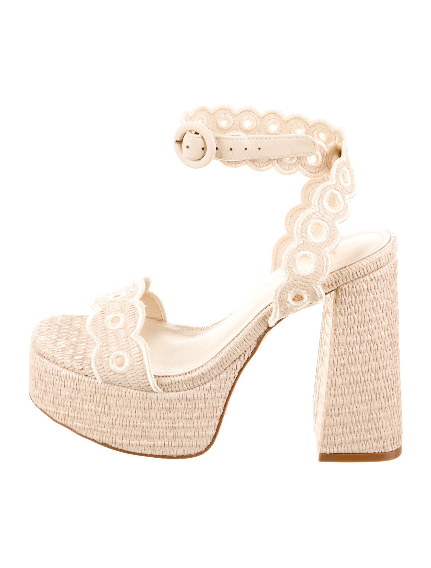 Larroude Raffia Leather Trim Embellishment Espadrilles