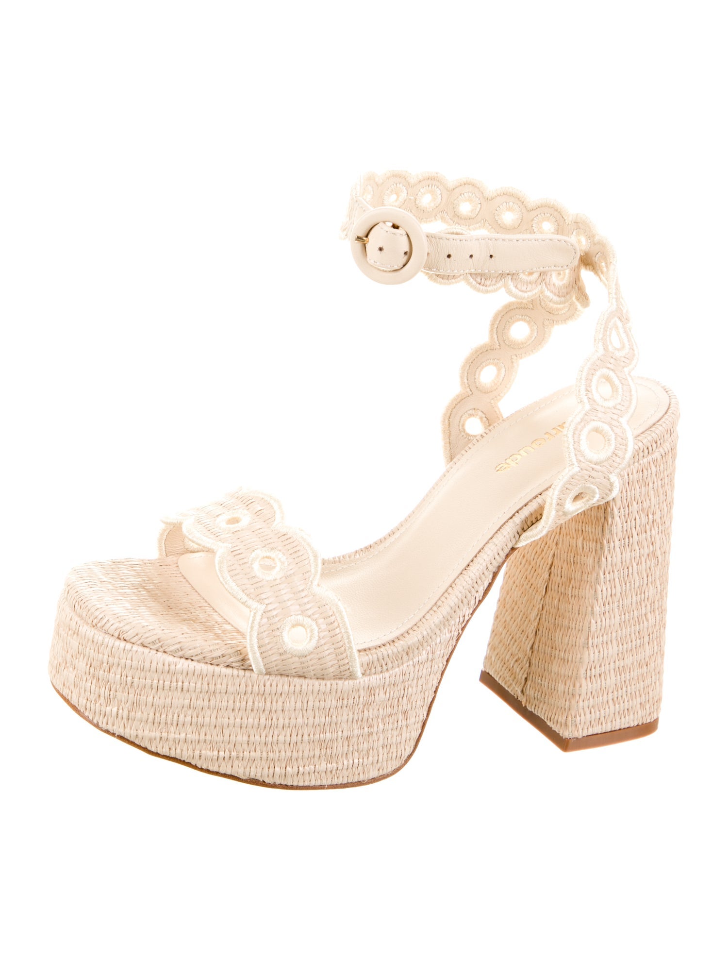 Larroude Raffia Leather Trim Embellishment Espadrilles