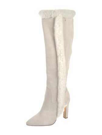 Larroude Suede Faux Fur Trim Boots