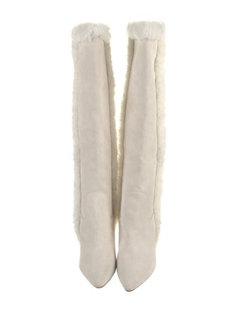 Larroude Suede Faux Fur Trim Boots