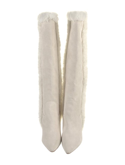 Larroude Suede Faux Fur Trim Boots