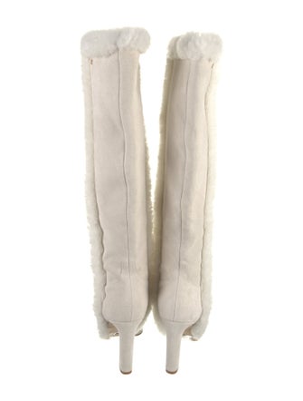Larroude Suede Faux Fur Trim Boots