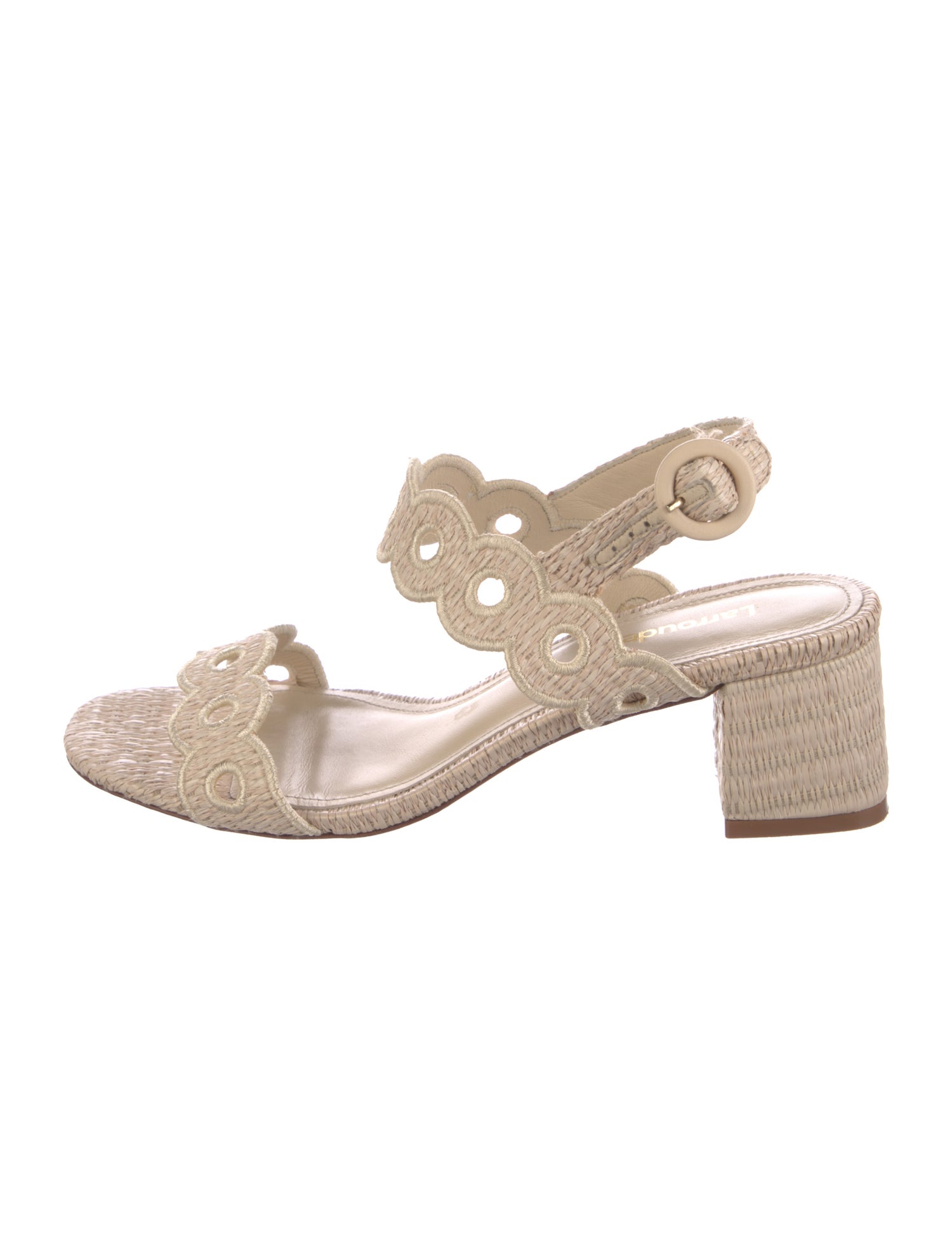 Larroude Raffia Eyelet Trim Slingback Sandals