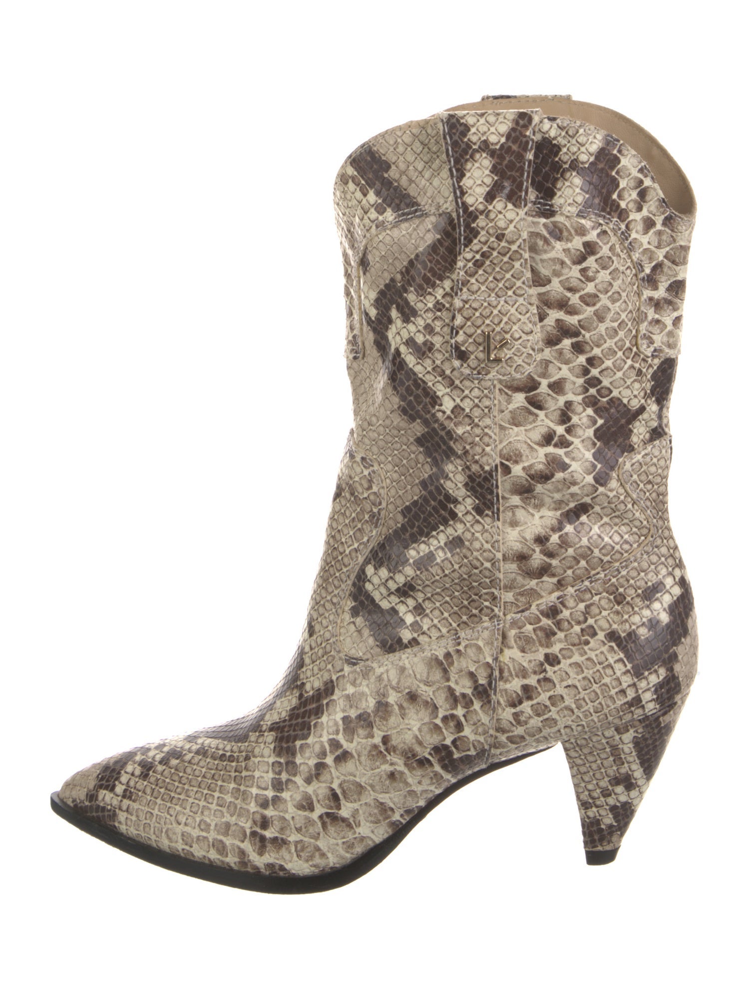 Larroude Snakeskin Animal Print Western Boots