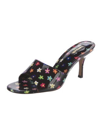 Larroude Patent Leather Floral Print Slides