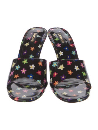 Larroude Patent Leather Floral Print Slides