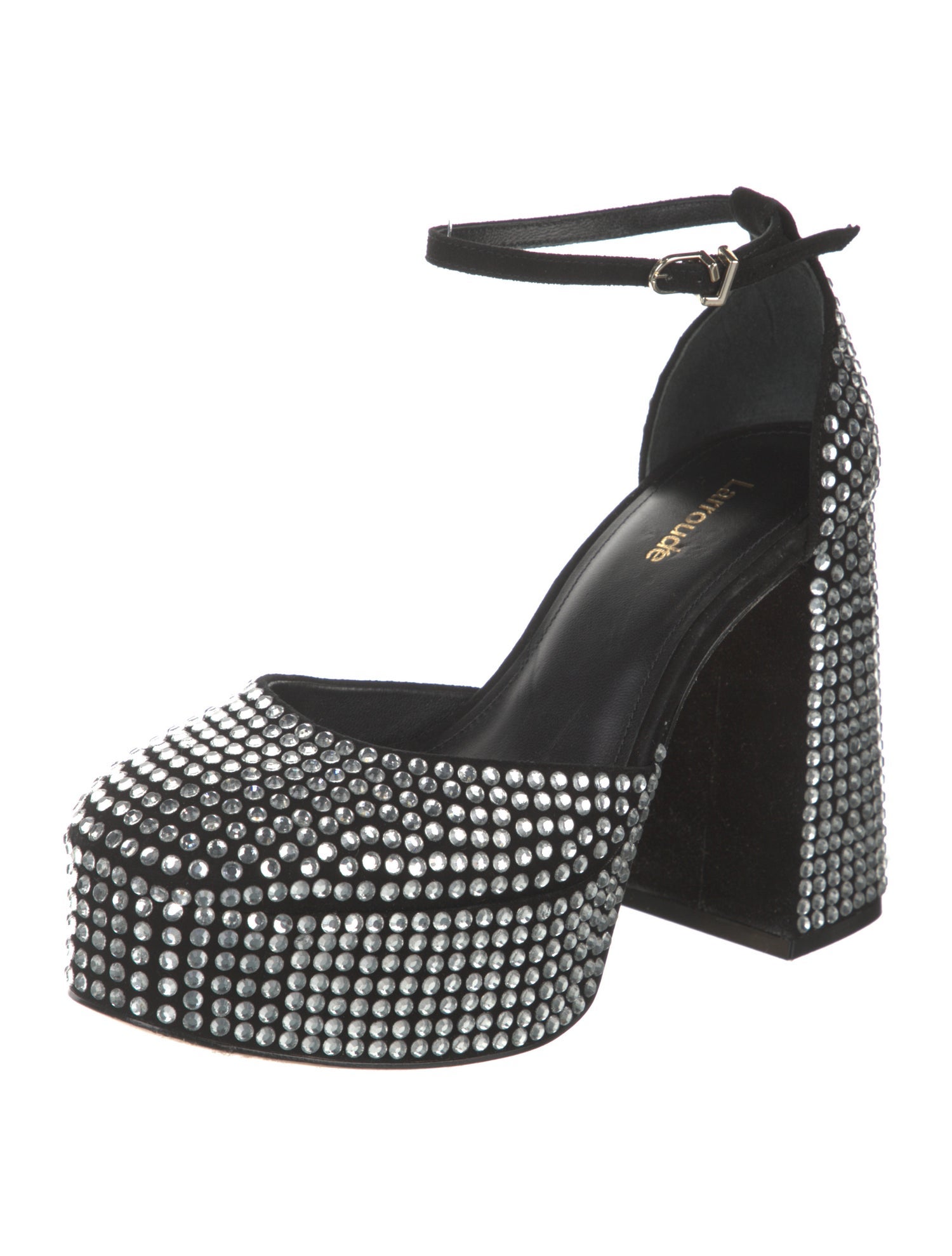Larroude Suede Crystal Embellishments D'Orsay Pumps