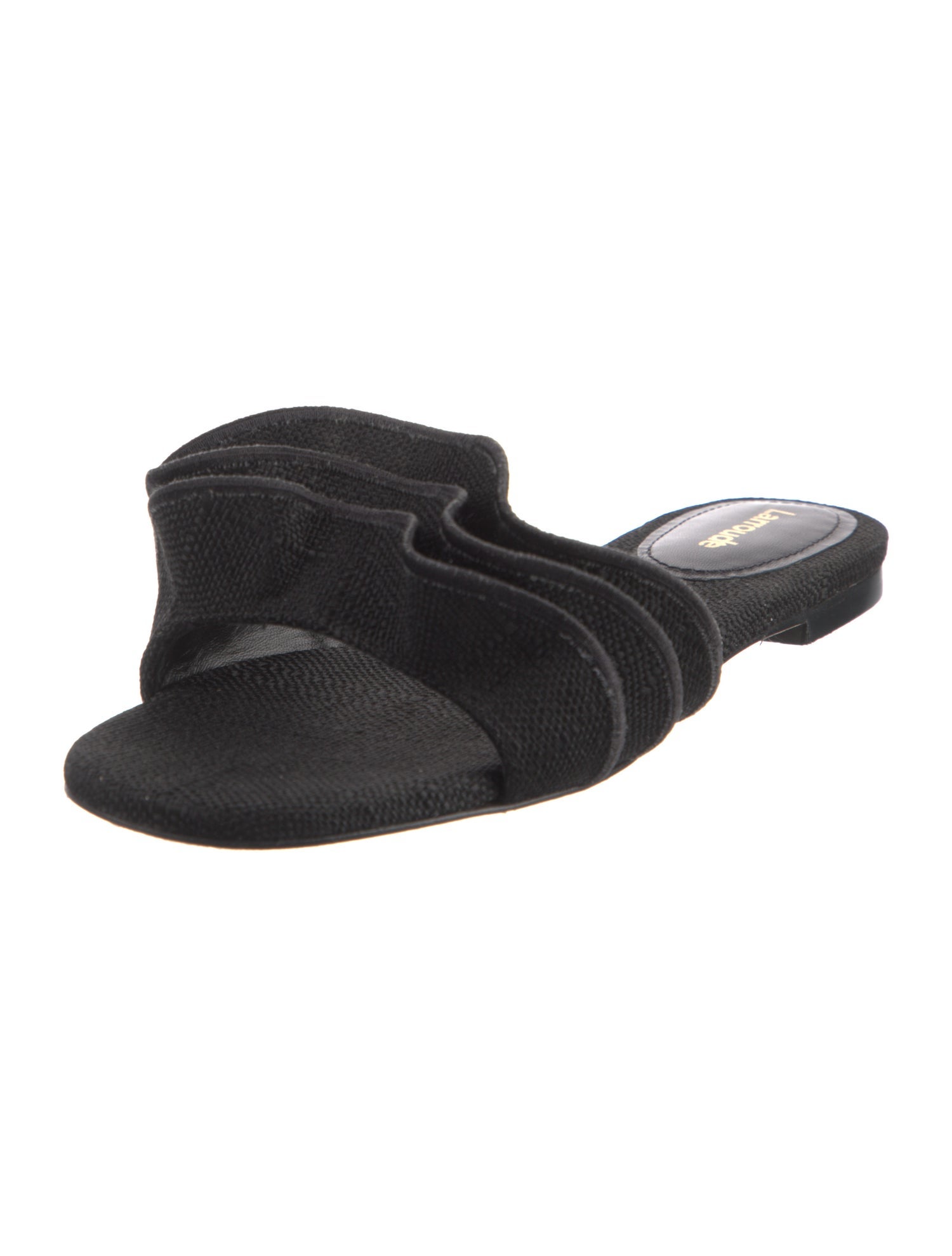 Larroude Canvas Ruffle Embellishment Slides