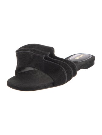 Larroude Canvas Ruffle Embellishment Slides